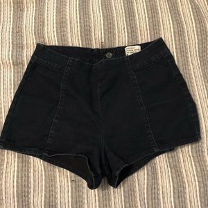 Navy blue high waisted denim shorts